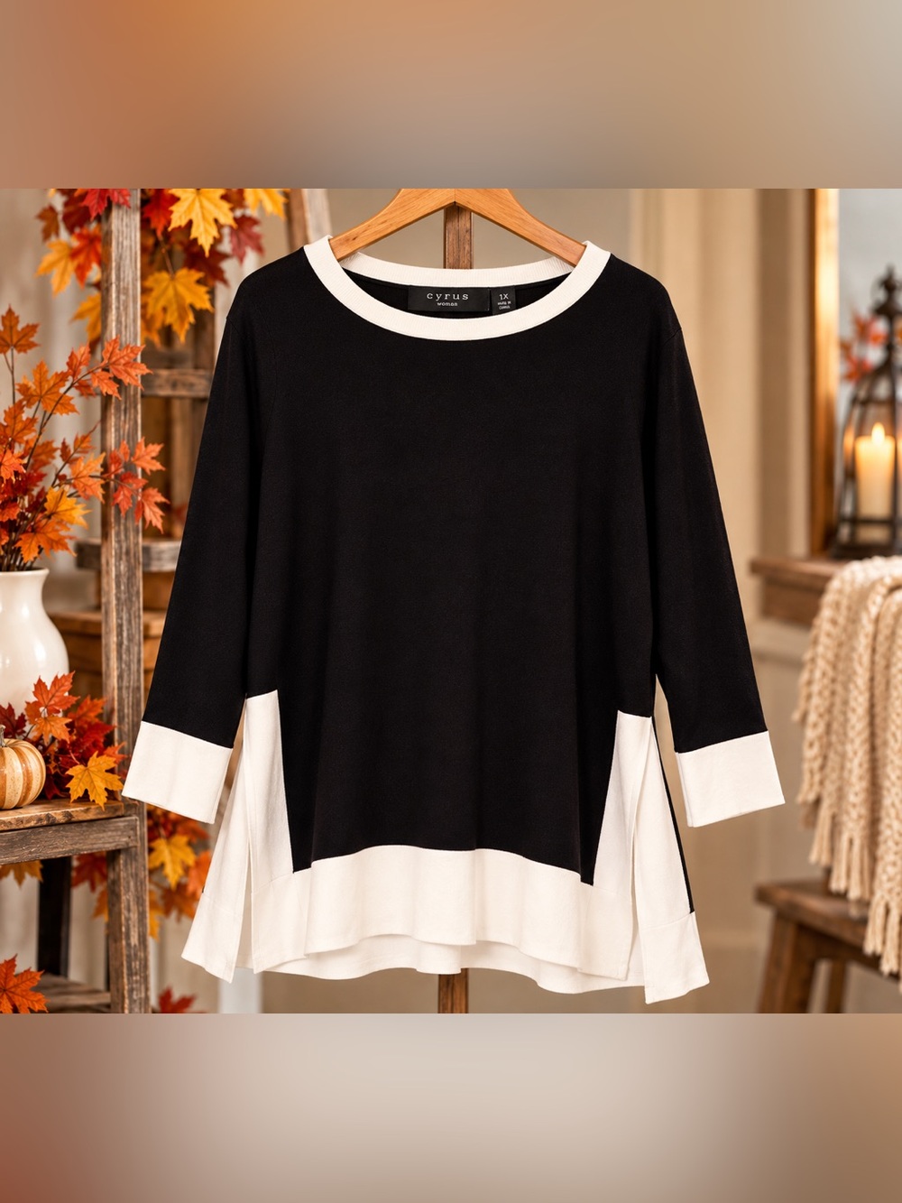 Cyrus Black and White Colorblock Crewneck Tunic